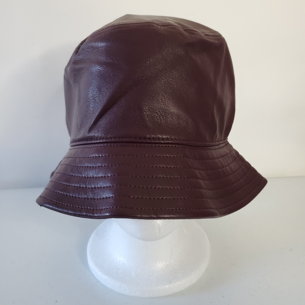 Stand Studio Vida Faux Leather Bucket Hat Burgundy Size Small NEW Streetwear
